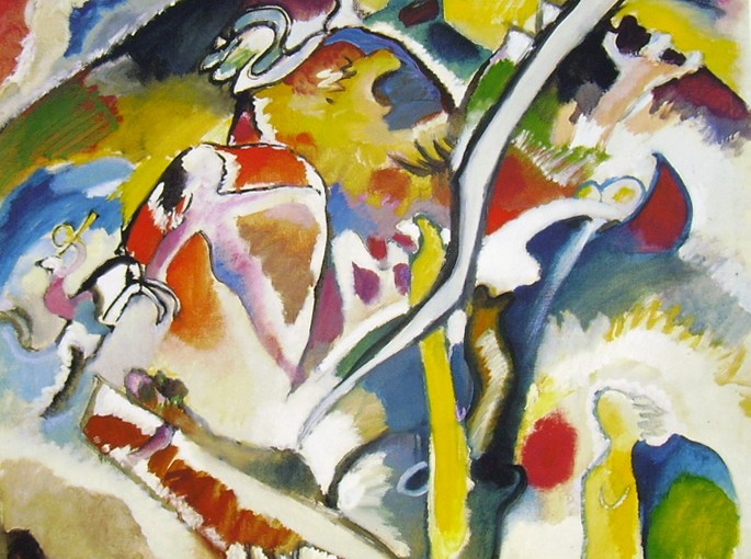 Wassily Kandinsky: Diluvio I, olio su tela, 100 x 105 cm., Kaiser Wilhelm Museum, Krefeld.